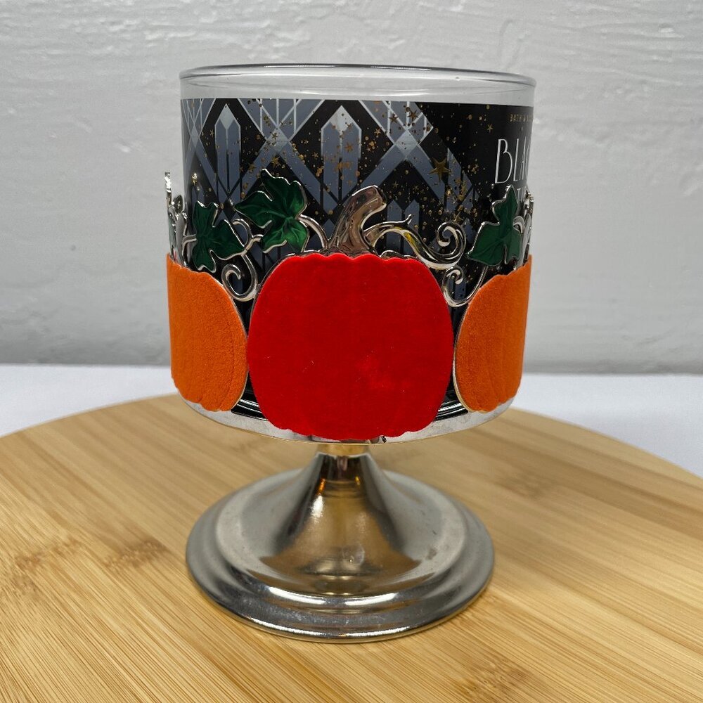 Bath & Body Works Silver Metal Pedestal Candle Holder Pumpkin Halloween 3-Wick